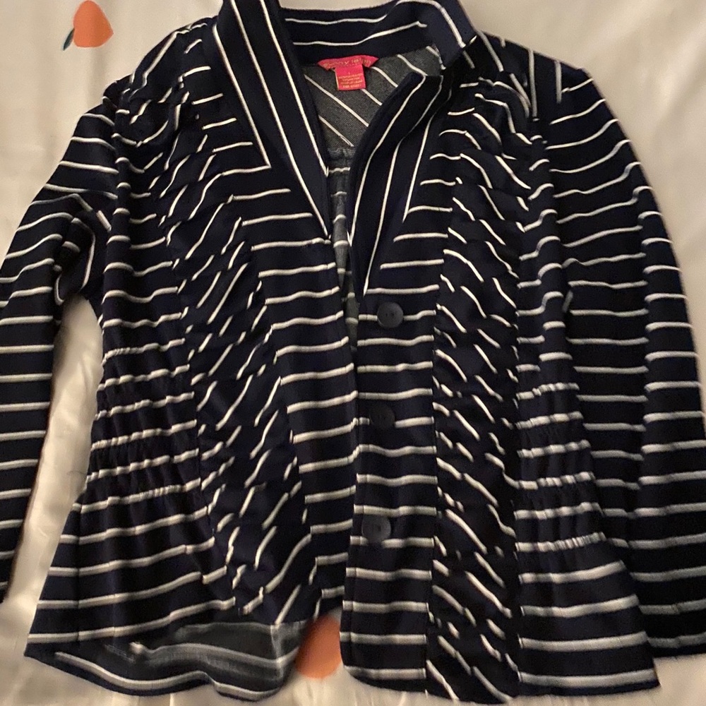 Navy White Ruffled Blazer